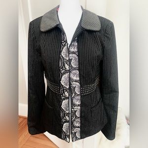 Nanette Lepore Black Striped Paisley Blazer Jacket Size 6 EUC